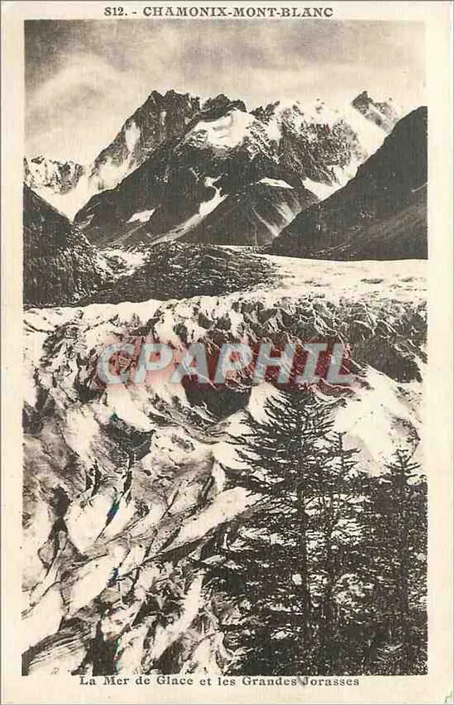 Chamonix-Mont-Blanc — Die Mer de Glace und die Grandes Jorasses — L. Morand, phot.-edit., Megève (Haute-Savoie) - Vorderseite
