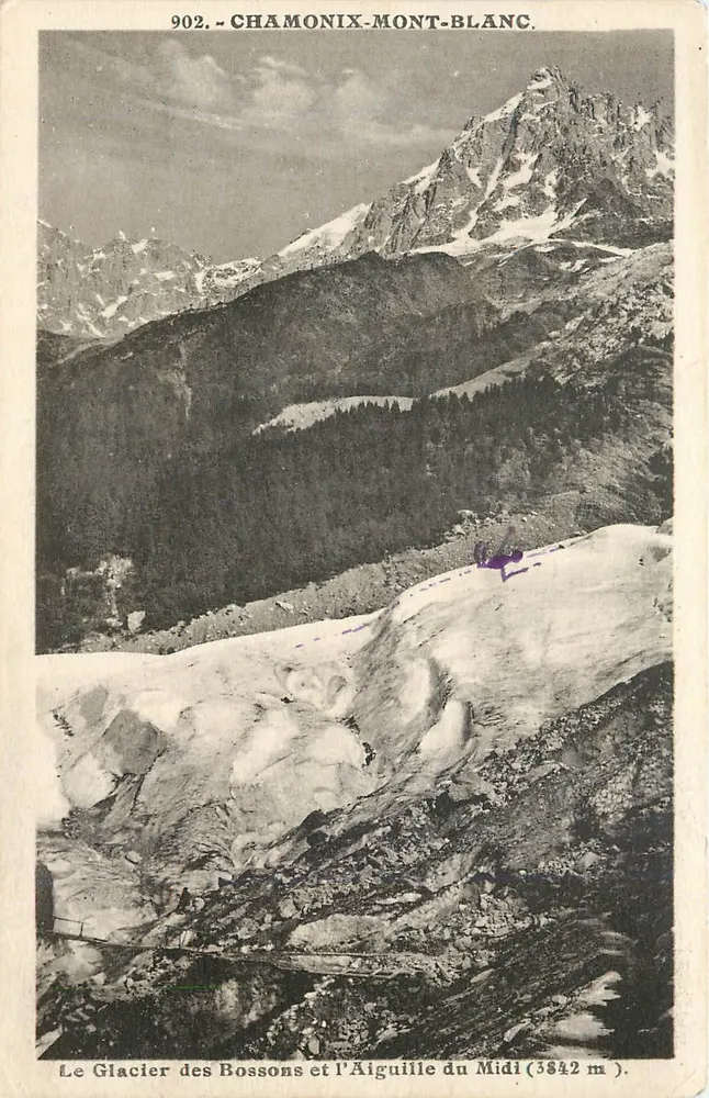 Der Glacier des Bossons und die Aiguille du Midi (3842 m) — Chamonix-Mont-Blanc — L. Moraud, phot.-edit. - Vorderseite