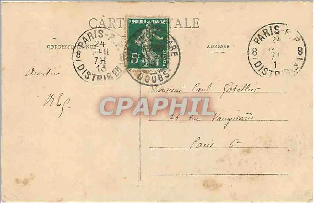Besançon — O Palácio Granvelle — Carta postal n°148 - Verso