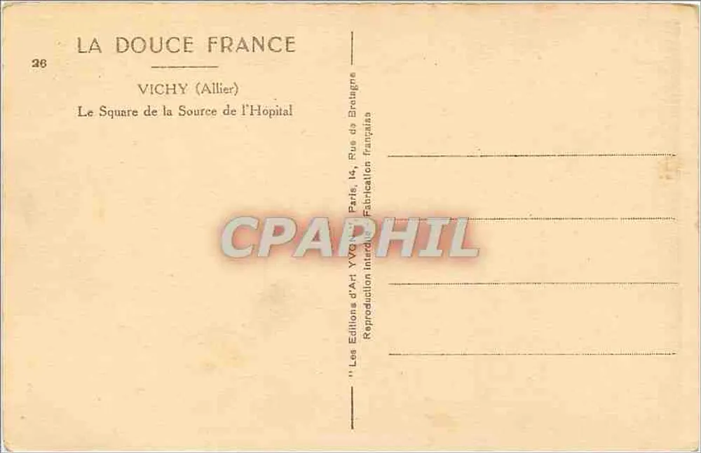 Vichy (Allier) — O Square da Fonte do Hospital — Yvon - Verso