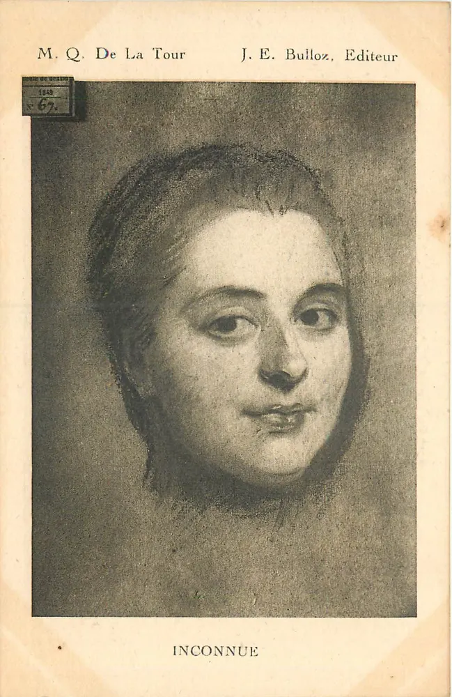 Retrato de uma mulher desconhecida — gravura de M. Q. De La Tour — editada por J. E. Bulloz - Frente