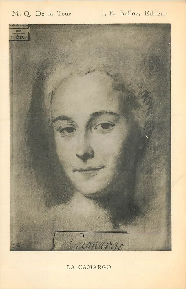 La Camargo — Retrato — M. Q. De la Tour, J. E. Bulloz, Editor, N° 60 - Frente