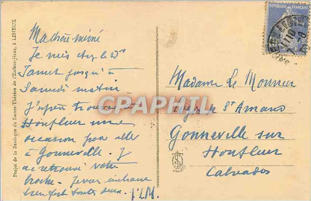 Projekt der Basilika von Saint Thérèse des Kindes Jesu in Lisieux — Verlag unbekannt, Seriennummer nicht sichtbar - Rückseite