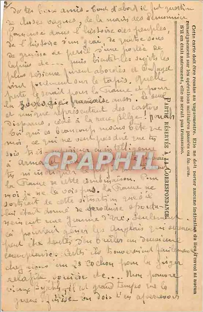 Carta de correspondência das Forças da República — Exército francês em operações — com texto manuscrito - Verso