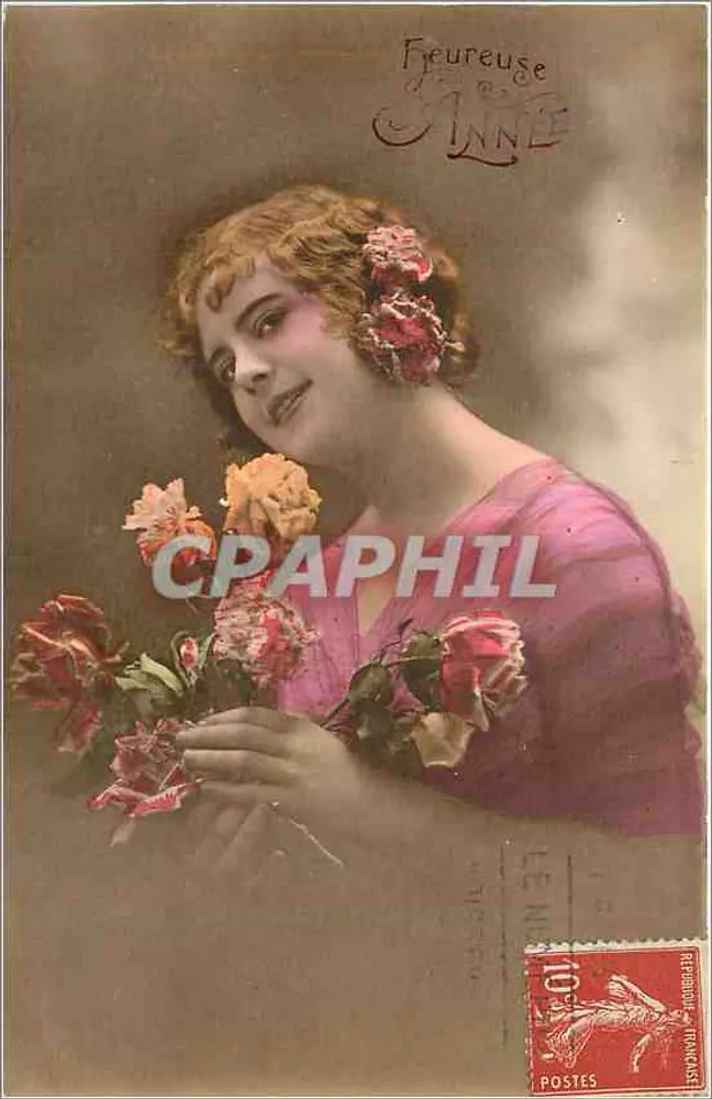 Jovem mulher com rosas — Feureuse d'Annie — editor desconhecido - Frente