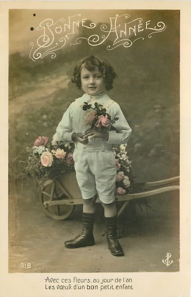 Criança com buquê de rosas — 'Donne Année' — editor A. P. n° 318 - Frente