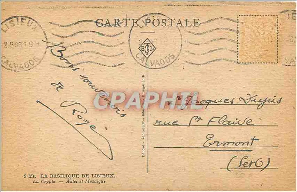 La Basilique de Lisieux — Autel et Mosaïque — Éditeur : Désiré Reproduction, Lisieux - Verso
