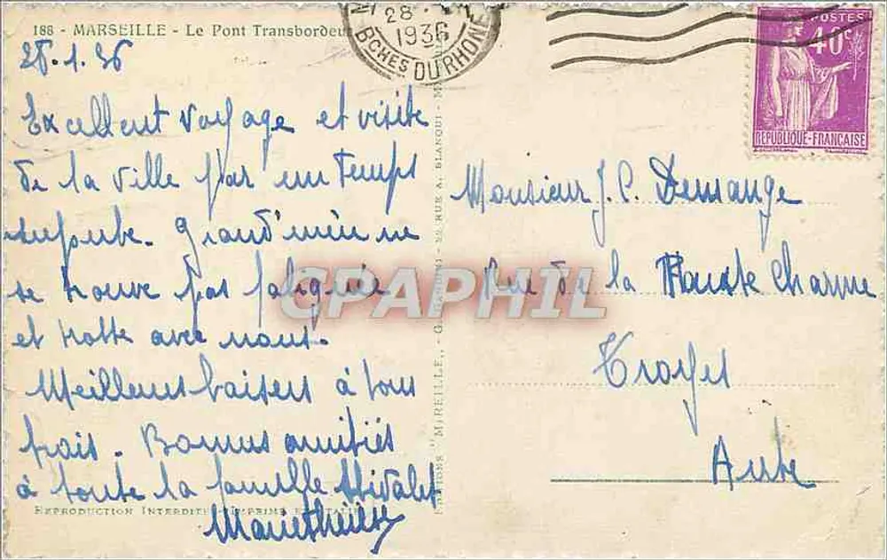 Most Transbordeur w Marsylu — widok panoramiczny — wydawca nieznany, nr 188 - Rewers