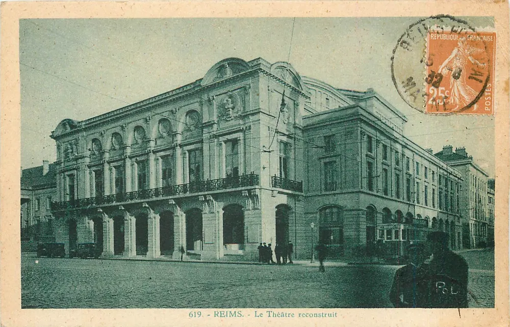 Reims - A vista do Teatro reconstruído — Editor Poli, n° 619 - Frente