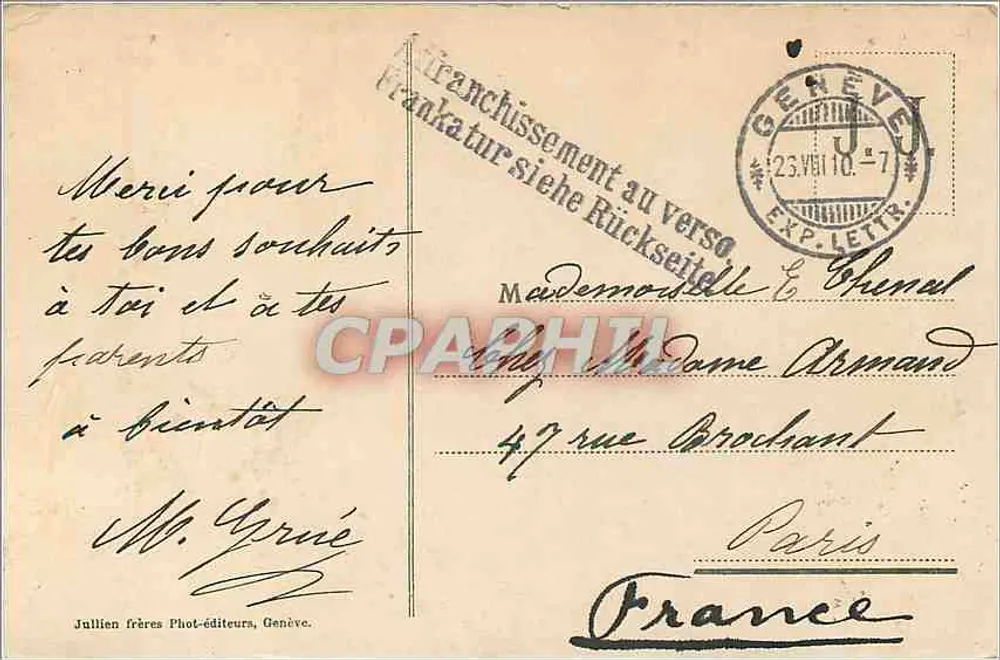 Genebra e o Monte Branco — J.J.1 — Jullien frères, Genebra - Verso