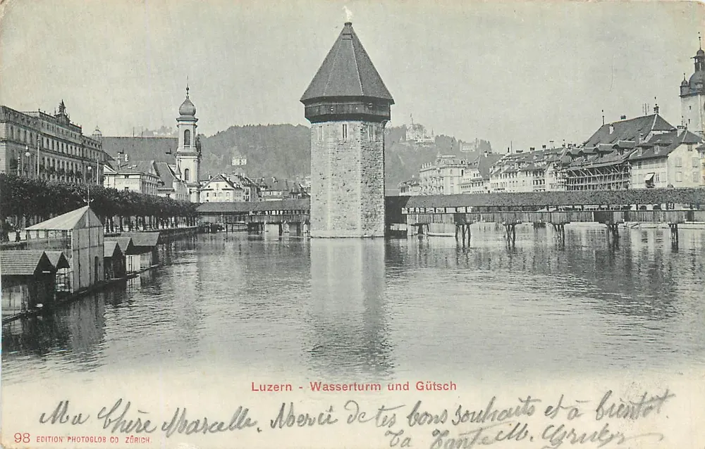 Lucerna - Torre da Água e Gütsch — Edição Photoglob Co Zürich, n°98 - Frente