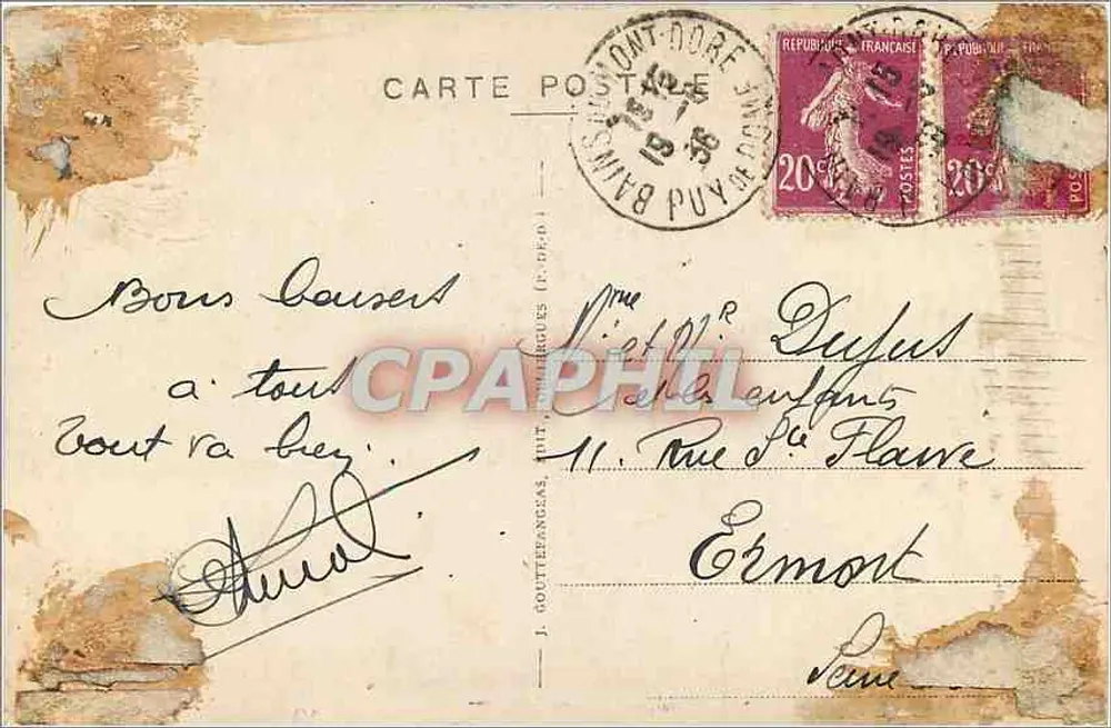 Mont-Dore — Vista pitoresca — G. D'O., n° 1480 - Verso