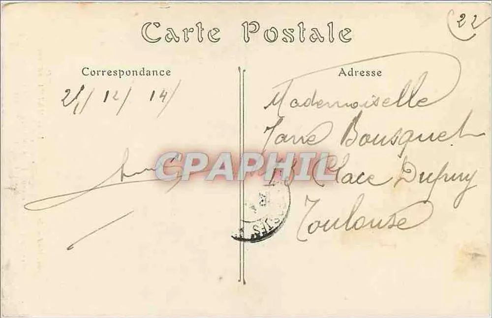 Ruinen des Erzbischöflichen Palastes — Kamin der Galerie der Könige — Bombardement vom 19. September 1914 — Verlag Jules M. COT, Reims - Rückseite