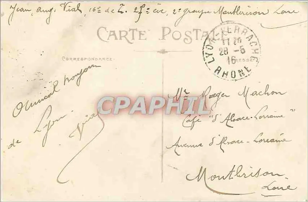 LYON — Place Bellecour et Coteau de Fourvière — Carlier, édit. maison de Lyon - Verso