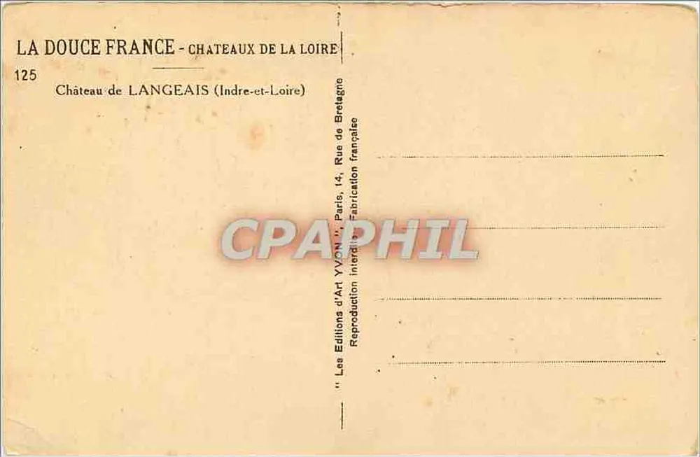 Castelo de Langeais — Indre-et-Loire — Edições d'Art Yvon - Verso