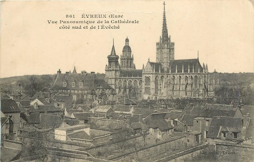 Évreux (Eure) — Panoramablick auf die Kathedrale von der Südseite und das Bischofsschloss — Édit. anc. Évreux - Vorderseite