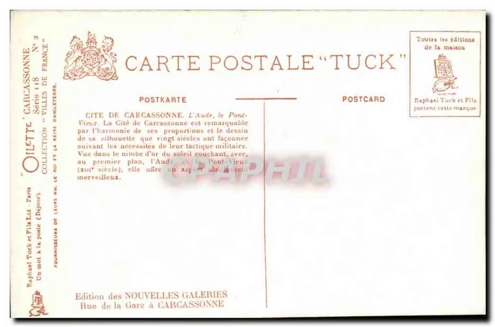 Cité de Carcassonne — L'Aude, le Pont-Vieux — Tuck - Verso