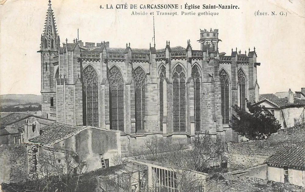 Carcassonne — Église Saint-Nazaire, abside et transept, partie gothique — Édit. N.G. - Recto