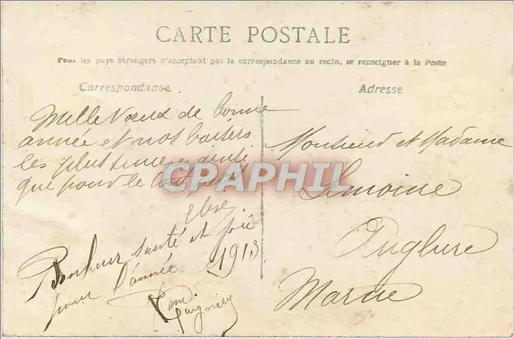 Couple en tenue de soirée — Bonne Année — éditeur anonyme, n° 1319 - Verso