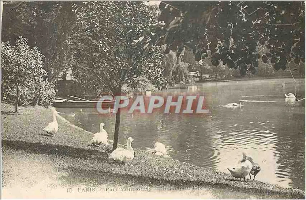 Paris - Parc Monceau — pássaros perto de um lago — editor anônimo, n°15 - Frente