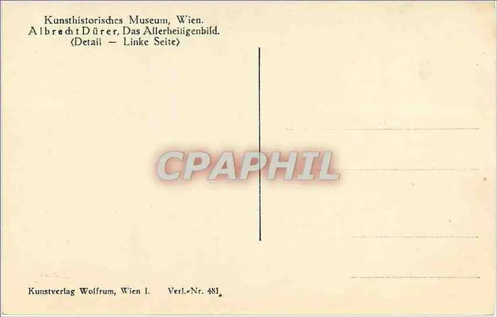 Albrecht Dürer, Das Allerheiligste Bild — détail de la gauche — Kunstverlag Wolfrum, Wien, n° 481 - Verso