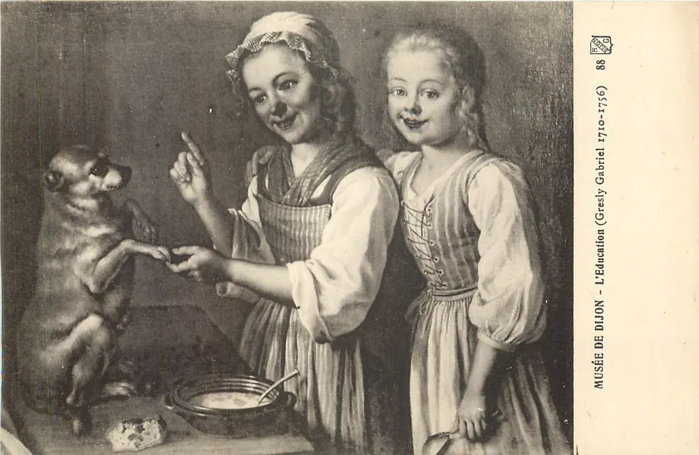 Duas jovens e um cachorro — A Educação — Museu de Dijon — Gresly Gabriel (1710-1776) - Frente