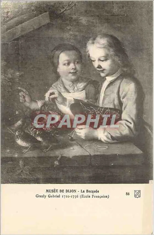 Dois crianças brincando com pássaros — Museu de Dijon — Gresly Gabriel 1710-1756 (Escola Francesa) — n° 86 - Frente