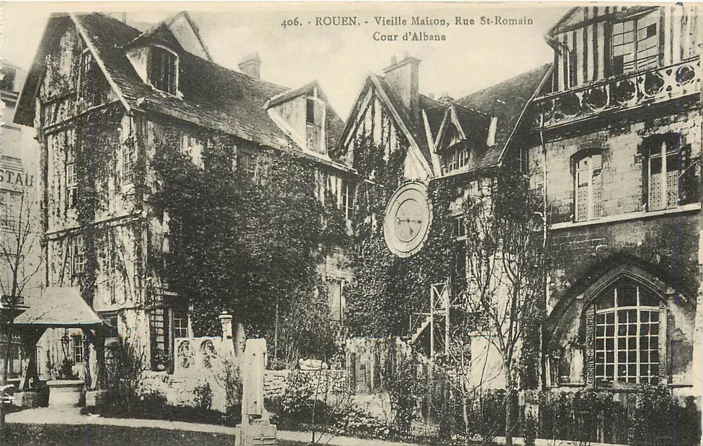 Rouen - Vieille Maison, Rue St-Romain, Cour d'Albane — éditeur La Cigogne, n° 406 - Recto