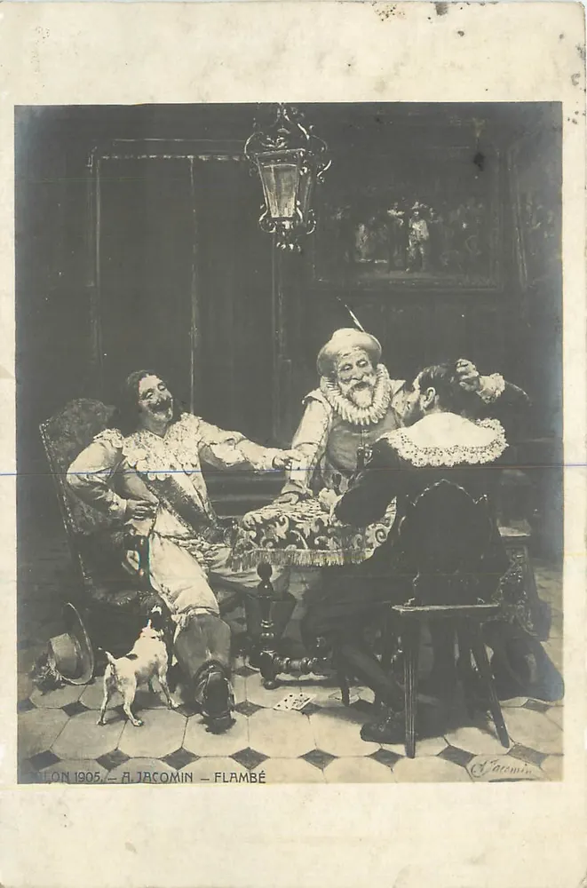 Cena de jogo à mesa — A. Jacomin — Flambé — 1905 - Frente