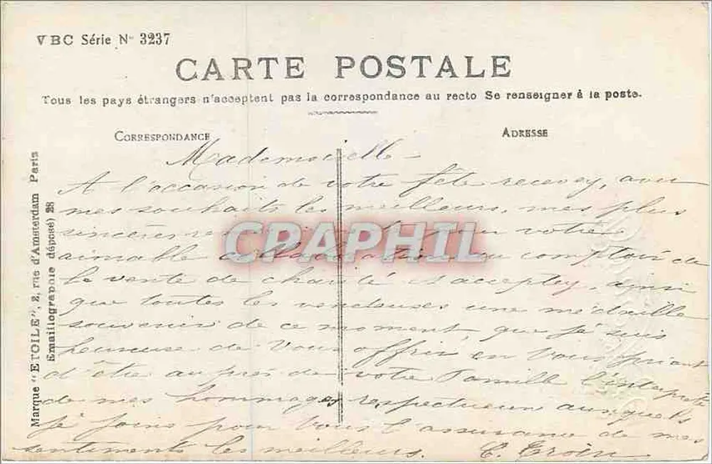 Arranjo de margaridas — Boa Festa — Série VBC N° 3237 - Verso