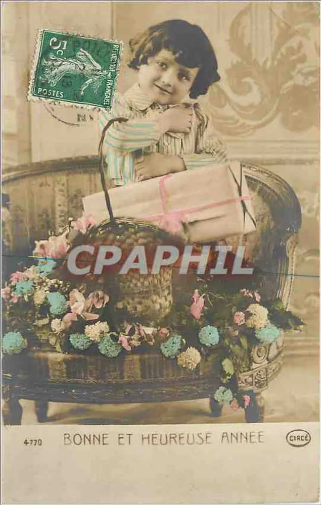 Niño con cesto de flores — Feliz y buena año — CIRCE n°4770 - Anverso