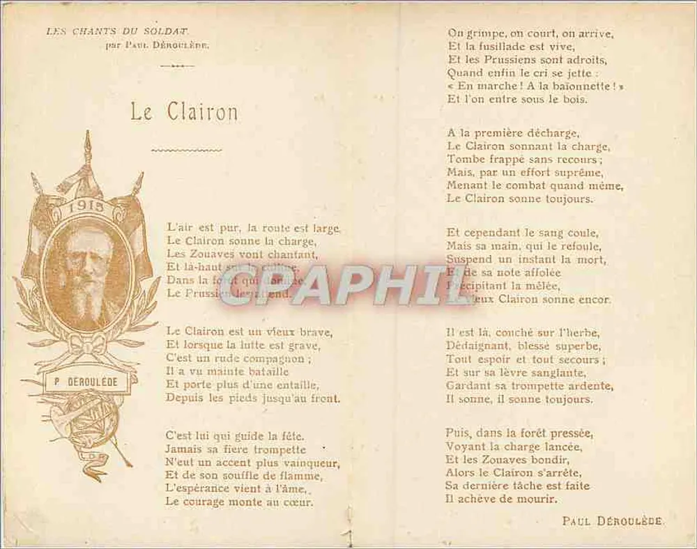 Die Lieder des Soldaten — Der Trumpe — von Paul Déroulède — Verlag I. Lapina, Paris 1915 - Rückseite