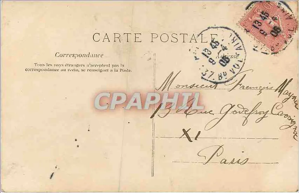 Recém-nascido em um calçado de madeira — anúncio de nascimento — M. A. (editor) - Verso