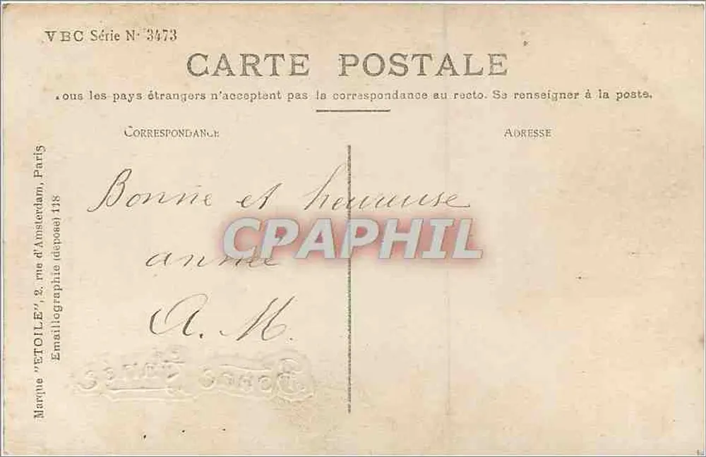 Jeune femme en robe rose — fleurs de chrysanthèmes — éditeur VBC Série N° 3473 - Verso