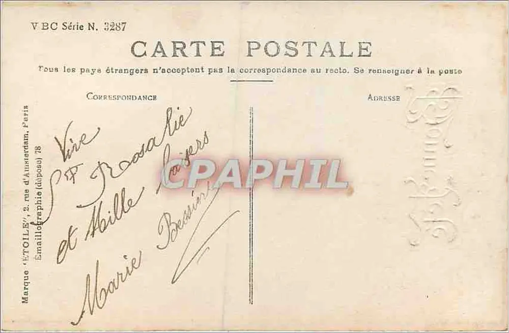 Femme en robe rose — cadre floral — VBC Série N. 3287 - Verso