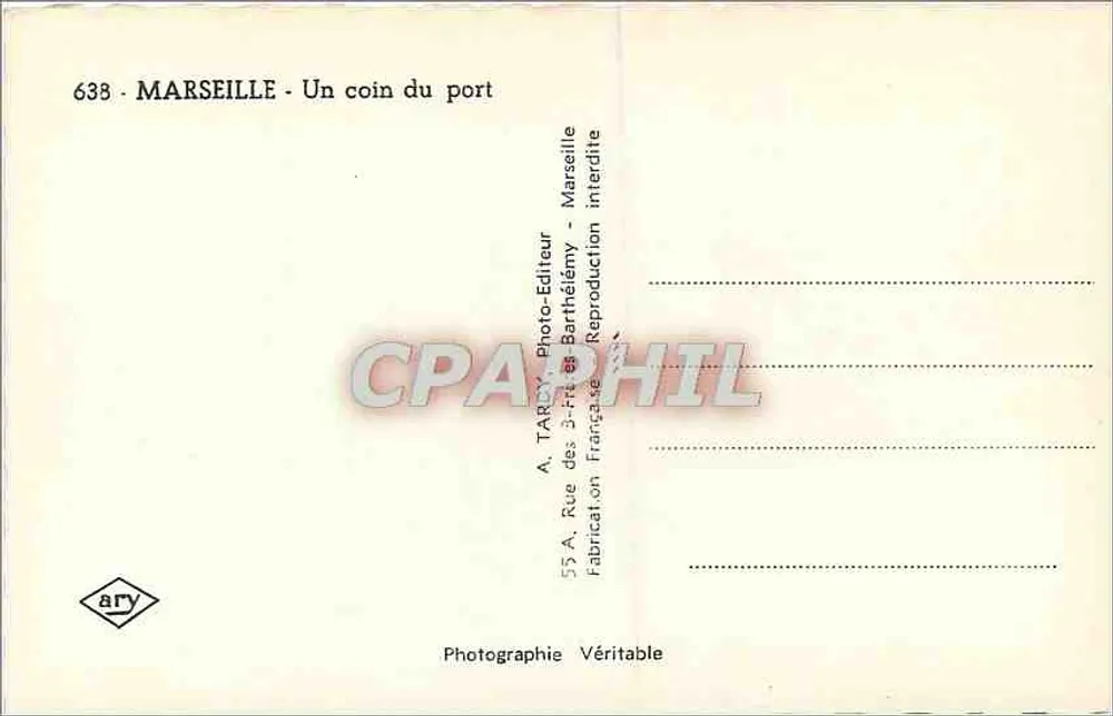 Marselha - Um canto do porto — A. Tardy, n° 638 - Verso
