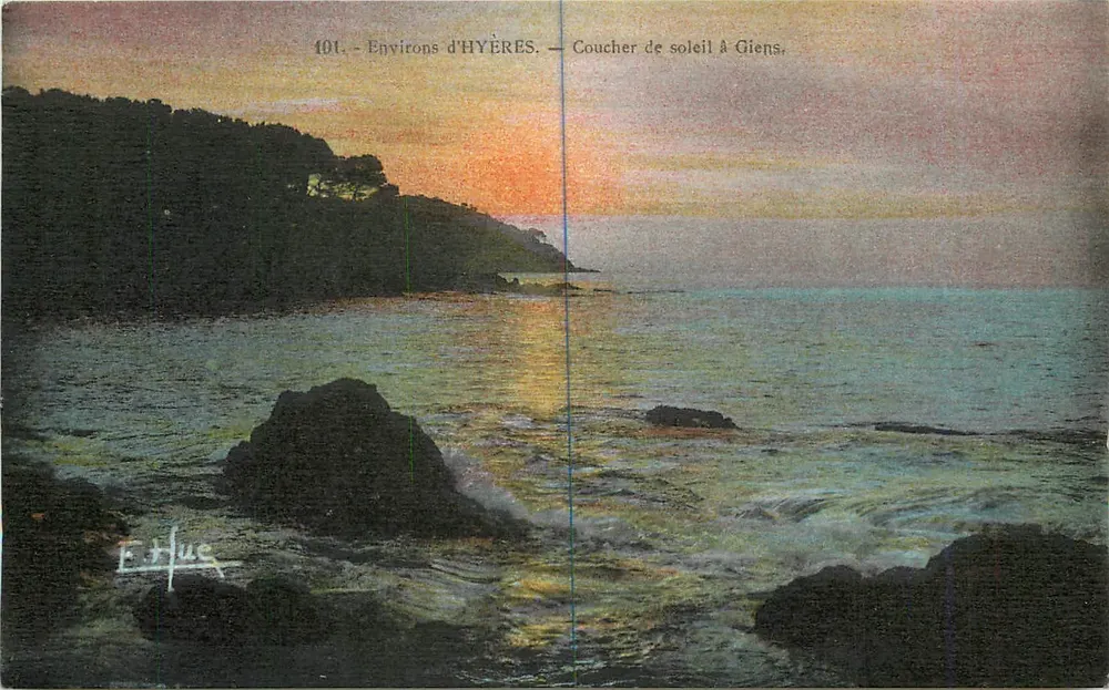 Pôr do sol em Giens — Arredores de Hyères — F. Hue, n°101 - Frente