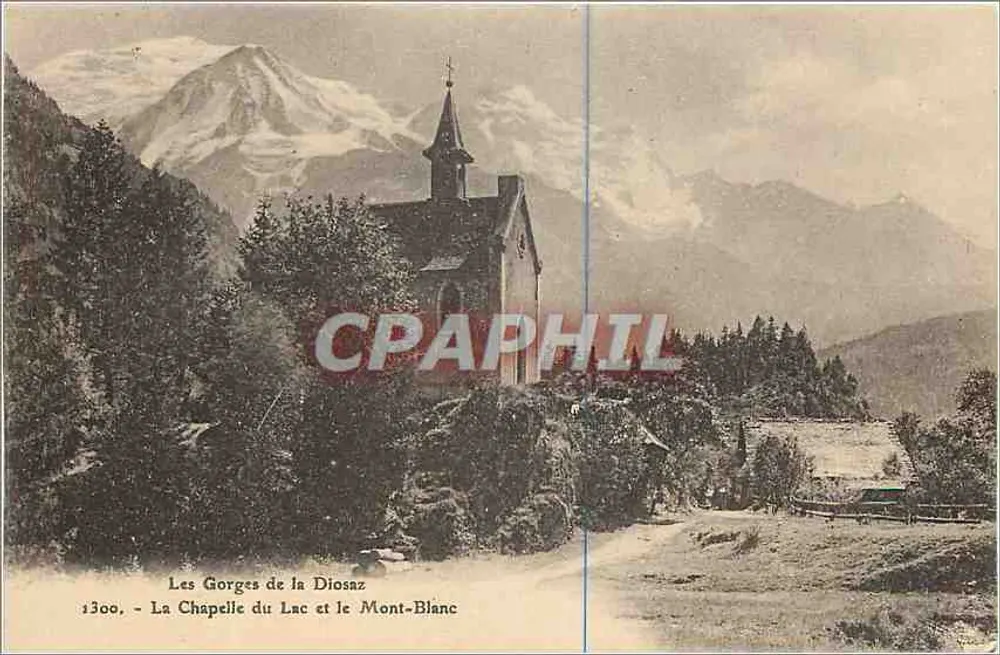 Die Gorges de la Diosaz - Die Kapelle am See und der Mont-Blanc — Edition J.D. Bradney, Servoz - Vorderseite