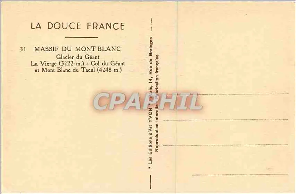 Mont-Blanc-Massiv — Gletscher des Riesen und Mont-Blanc-du-Tacul — Éditions d'Art YVON - Rückseite