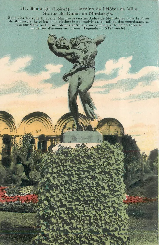 Montargis (Loiret) — Gärten des Rathauses — Statue des Hundes von Montargis - Vorderseite