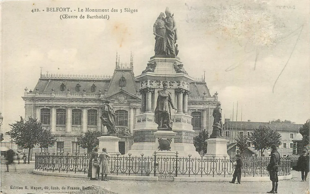 Belfort - O Monumento dos Três Assedios (Obra de Bartholdi) — Edição E. Mayer, 49, bairro de France, Belfort - Frente