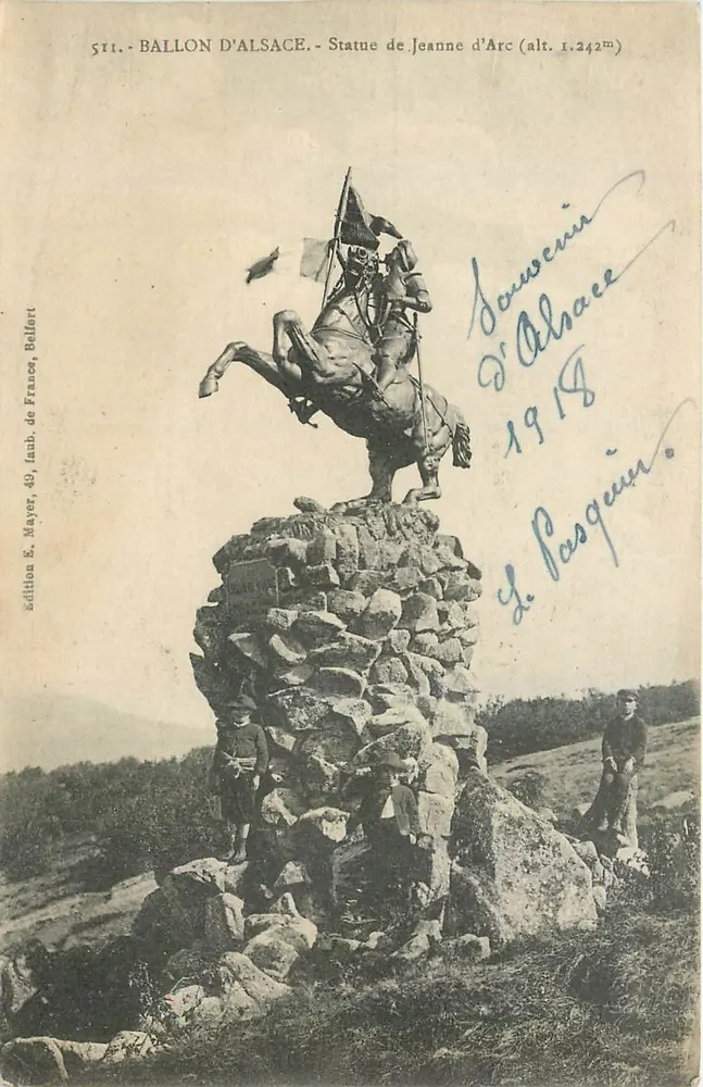Ballon d'Alsace - Estátua de Joana d'Arc (alt. 1.242m) — Edição E. Mayer, 49, Impr. de France, Ballort - Frente