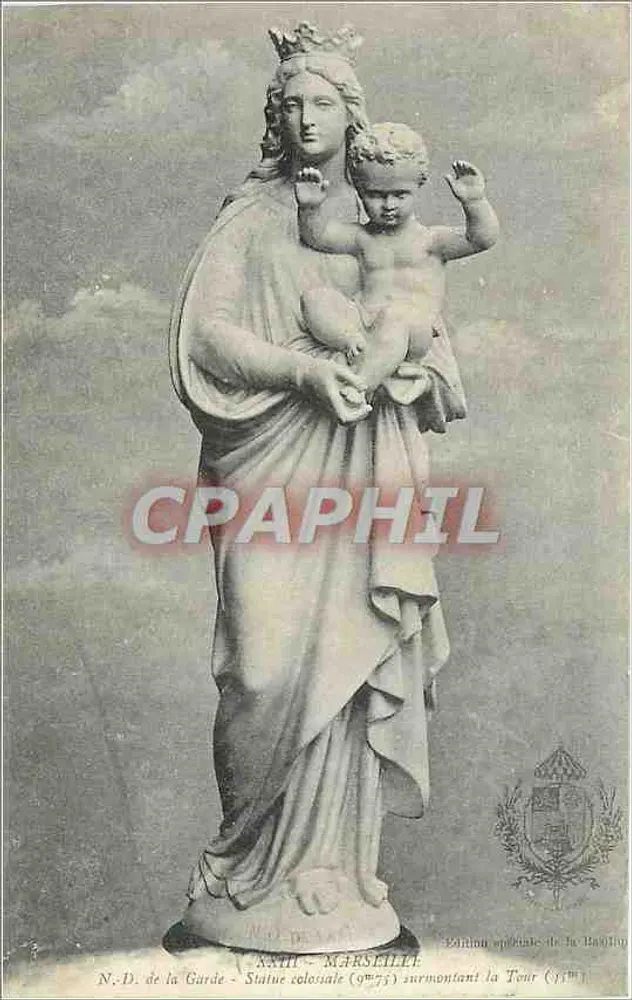 N.D. de la Garde - Estátua colossal (9773) sobre a Torre (15º) — Marselha — Editor: Edição especial da Basílica - Frente