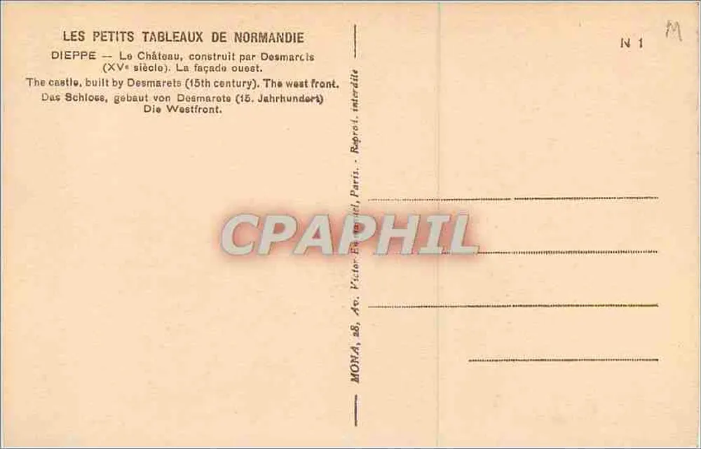Dieppe — O Castelo — fachada oeste — Mona, N°1 - Verso