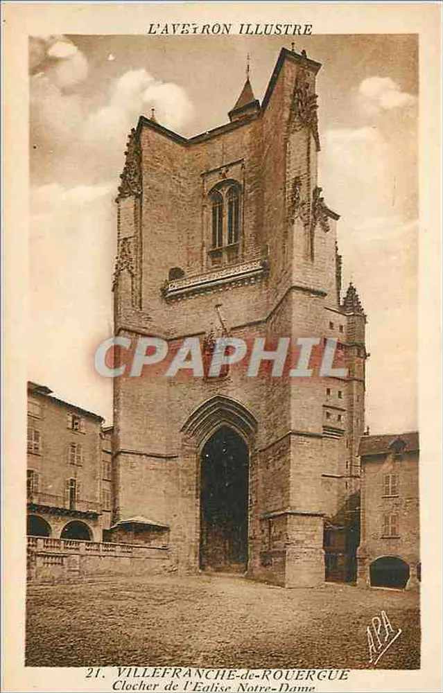 Villefranche-de-Rouergue — Turm der Kirche Notre-Dame — Phototypie Tamaise, Poux - ALBI - Vorderseite