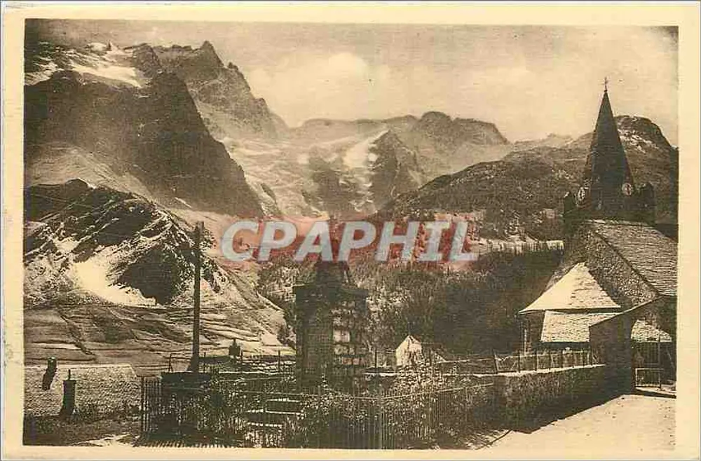 Dauphiné - LA GRAVE (1482 m.) — Die Kirche, das Denkmal und die Meije (3987 m.) — A. Millaret - Grenoble - Vorderseite
