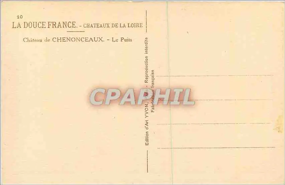 Castelo de Chenonceaux — O Poço — Edição de Arte YVON - Verso