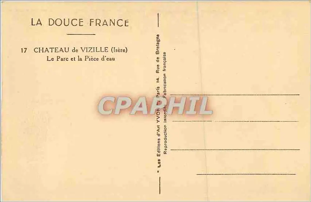 Schloss Vizille — Der Park und das Wasserbecken — Éditions d'Art Yvon, Paris - Rückseite