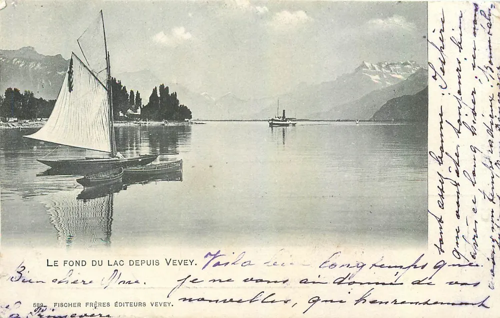 Le fond du lac depuis Vevey — Fischer Frères Éditeurs Vevey, n° 569 - Recto
