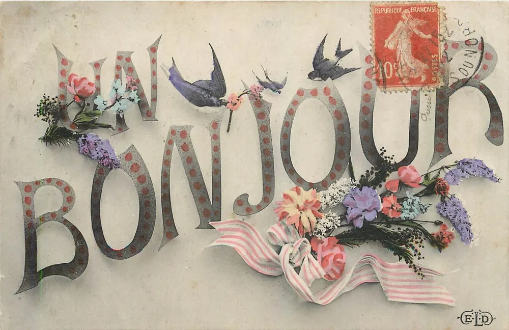BONJOUR — decoração floral e pássaros — ELD, Paris - Frente